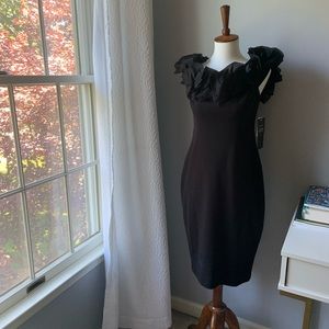 Aidan Mattox black off shoulder short dress sz 6